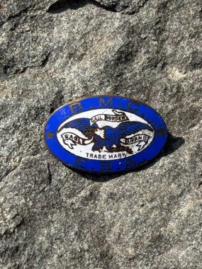 Vintage Estate Gail Borden Eagle Brand Blue Enamel Brooch Advertising Pin